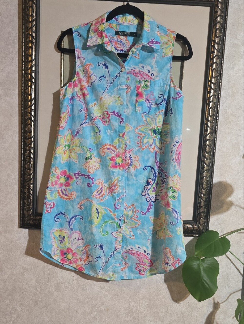 #31. Lauren Ralph Sleeveless Cotton Button-front Sleepshirt. - Picture 6 of 6